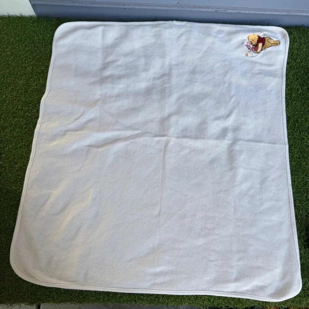 Vtg 90s Disney Winnie the Pooh Piglet Waffle Knit Baby Blanket Set 28x24 Kidcore